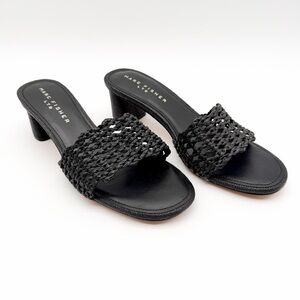 Marc Fisher LTD Jazmine Woven Slide Sandals Block Heel Mule Black 10 NEW